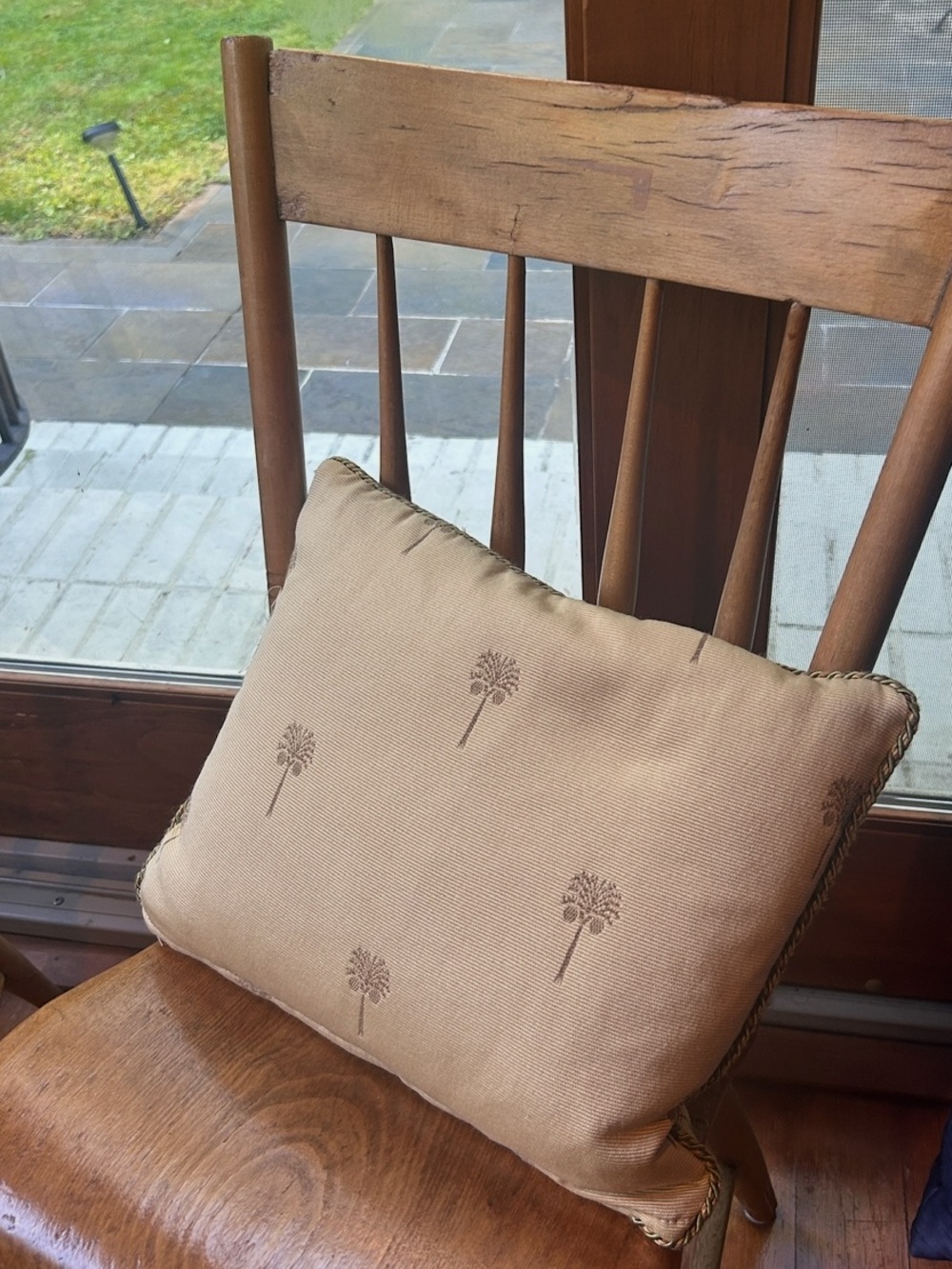 Vintage Ethan Allen Palm Trees Coconuts Embroidered Decorative Throw Pillow